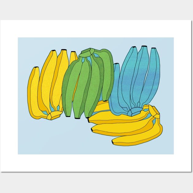 Bananas - yellow, green, blue Wall Art by MitaDreamDesign